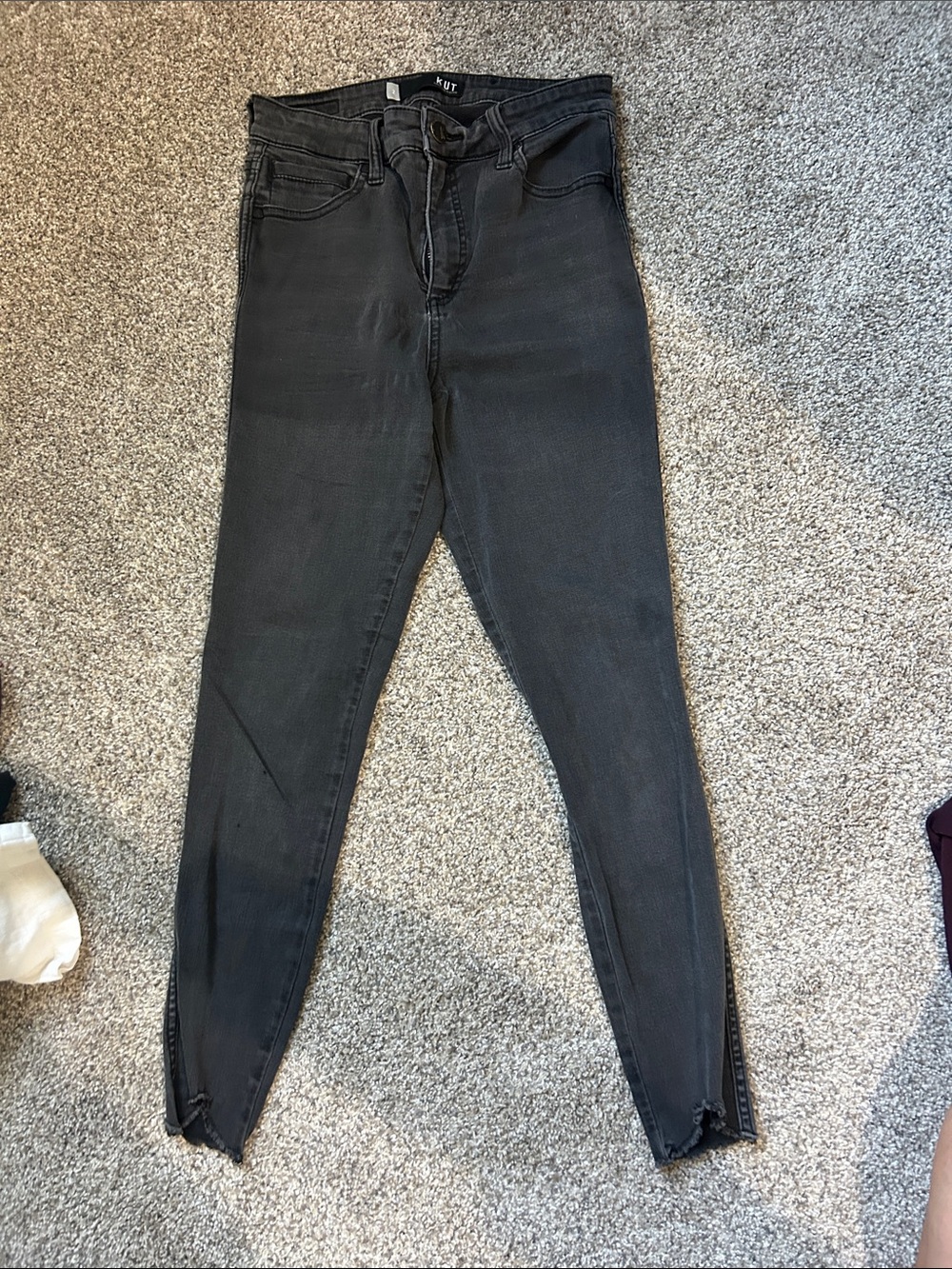 Kut from the Kloth Washed Black High-Rise Skinny Jeans with Ankle Slit Hem